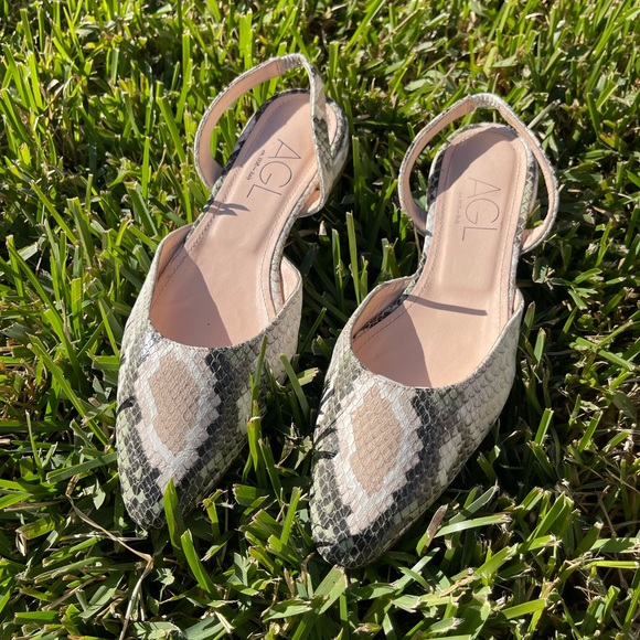 AGL snake print leather slingback flat shoes size 38 / 8 US